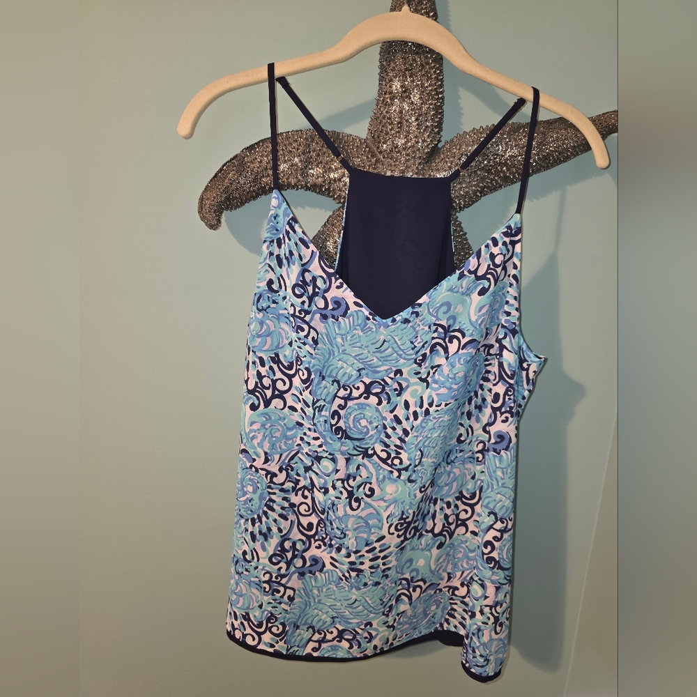 Source Unknown Blue and White Printed Spaghetti Strap Cami